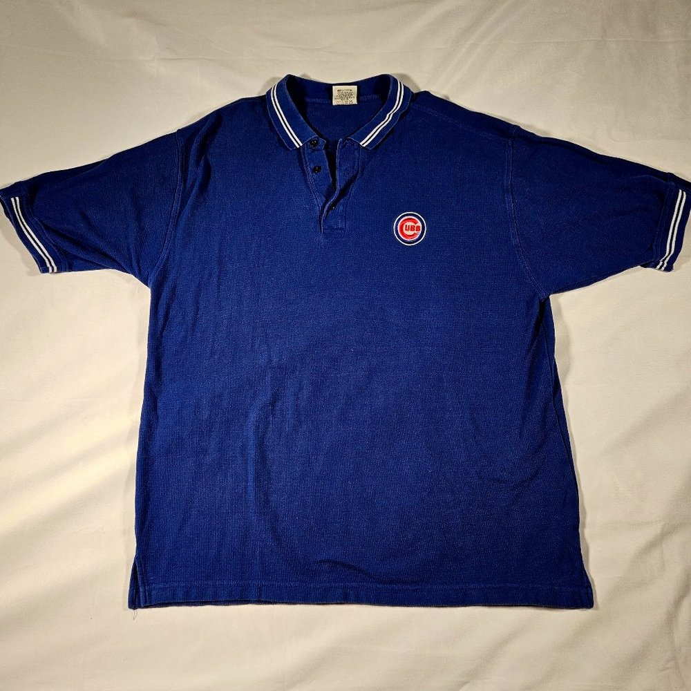 Vintage‎ Dynasty Chicago Cubs Polo Shirt Blue 100% Cotton MLB Mens Size XL
